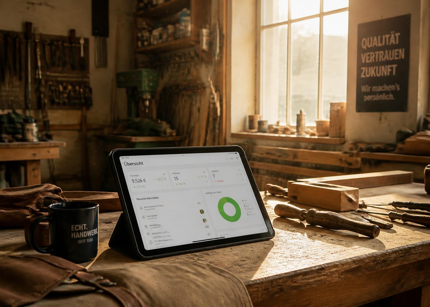 Handwerksbetrieb mit digitalem Dashboard
